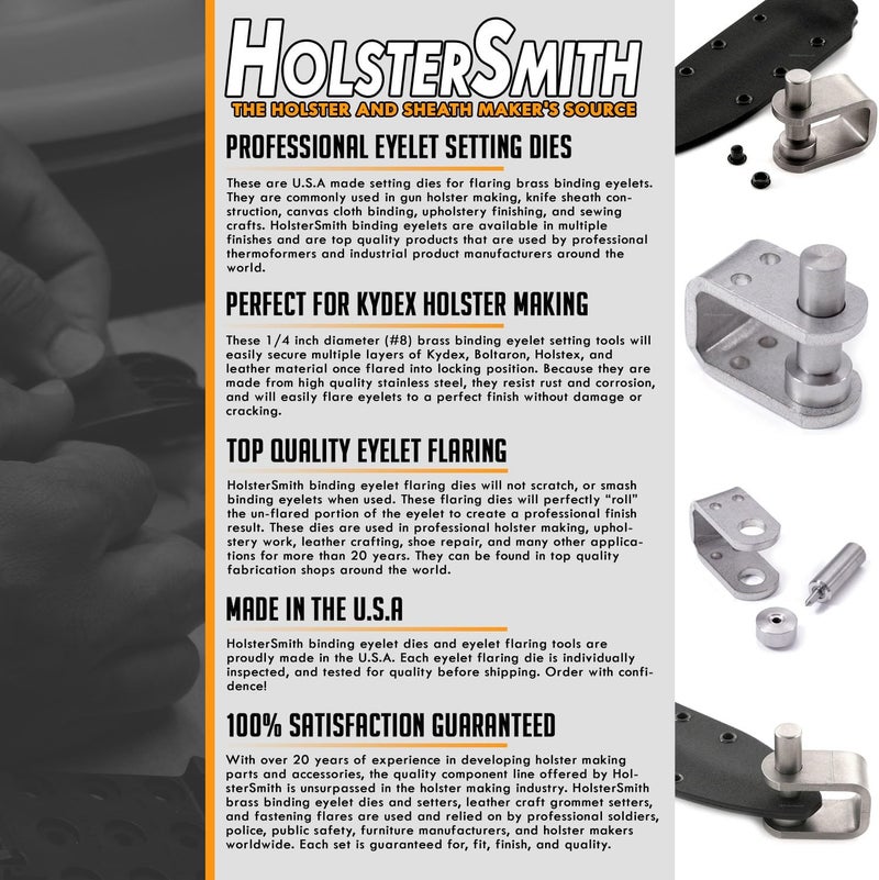 HolsterSmith Eyelet Setting Tool – (USA Made) - (fits #8 Eyelet Size - 1/4 Inch Dia.) - Tabletop Design - (Includes: Flaring Die, Ram & Guide) - for KYDEX Holster Making, Sewing Crafts - Image 5